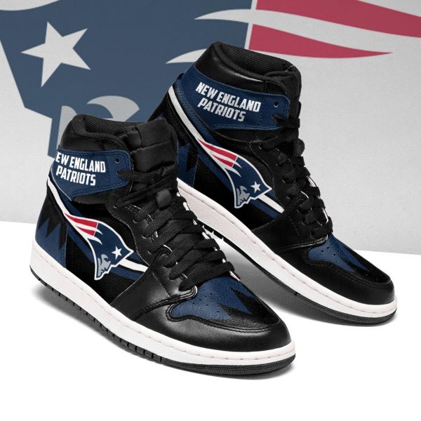 Women's New England Patriots High Top Leather AJ1 Sneakers 002